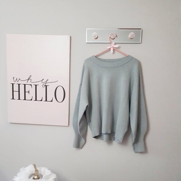 EUC H&M blue grey metallised fibre accent sweater top - Picture 8 of 11